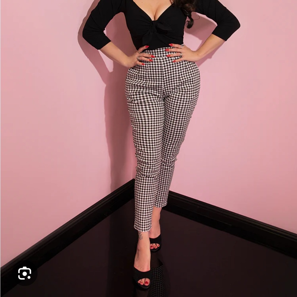 Vixen by Micheline Pitt Black and White Gingham Cigarette Pant